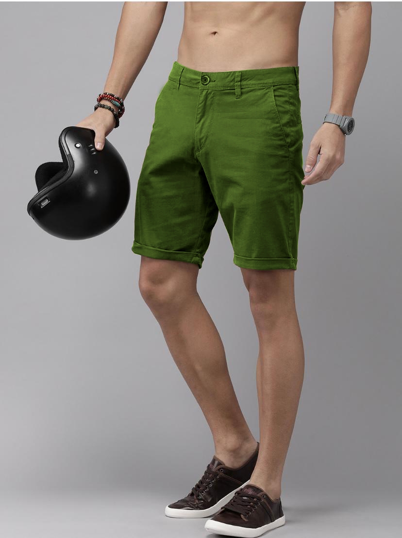 Solid Men Olive Green Chino Shorts