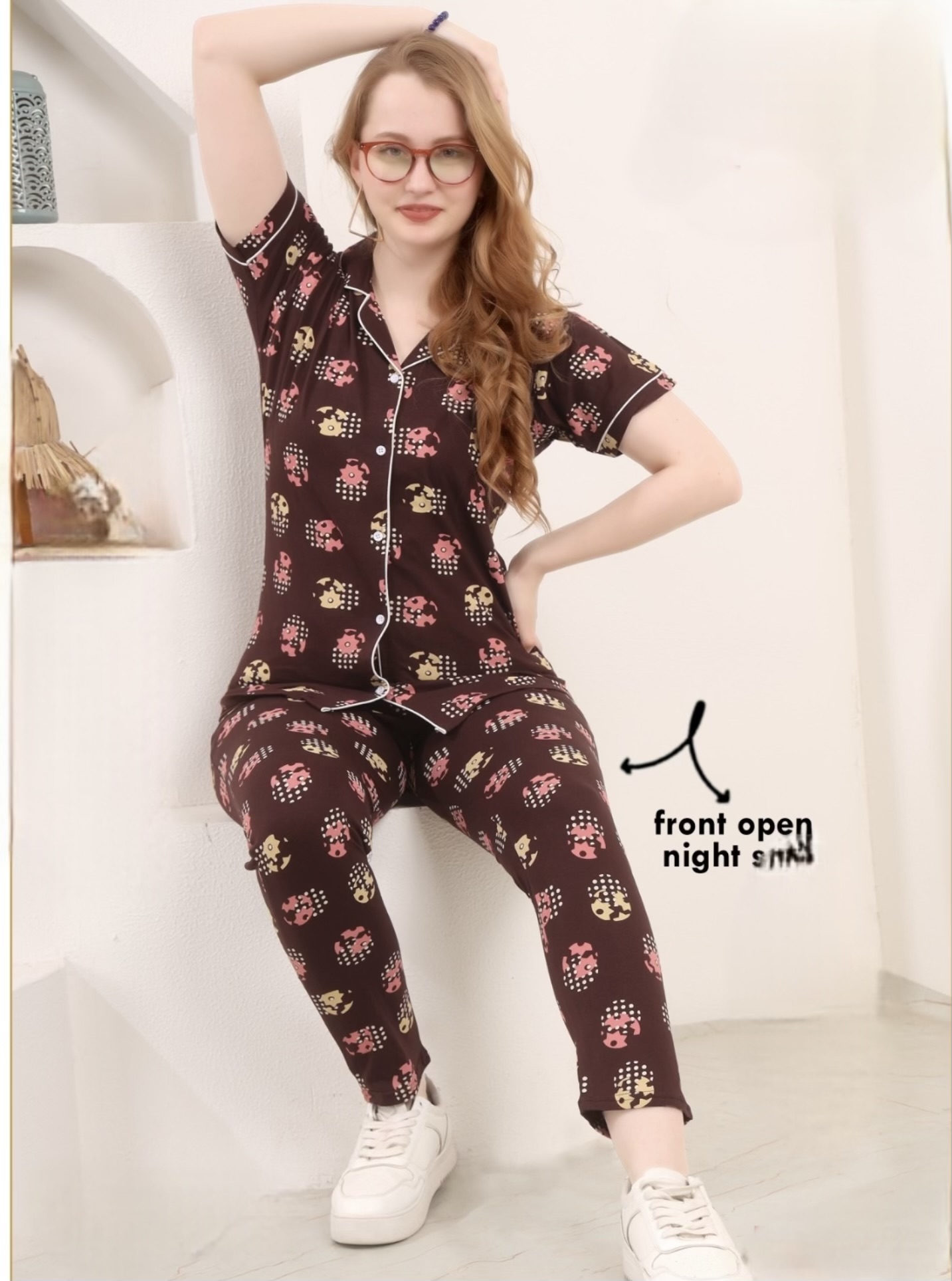 LazyBees Women’s Front Open Night Suit Set