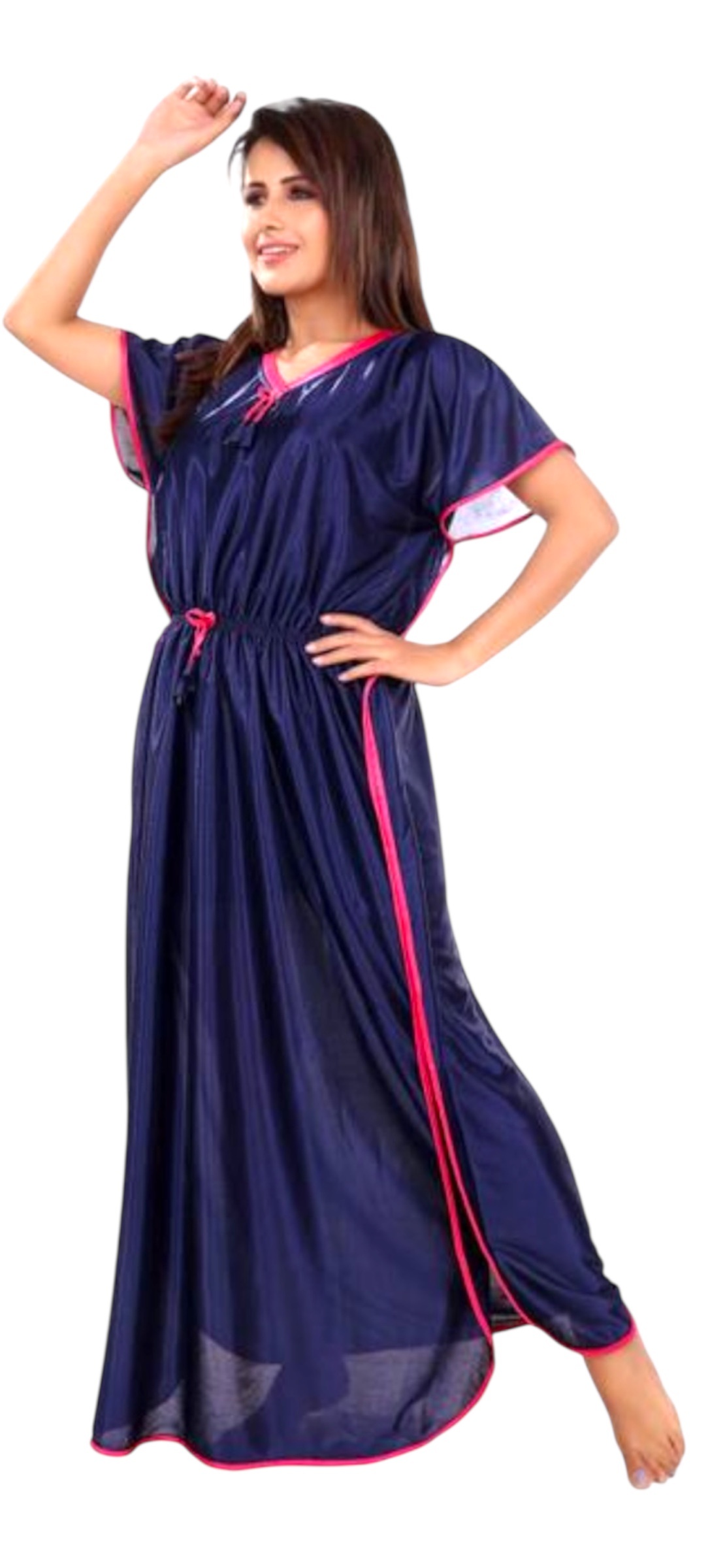 SATIN KAFTAN GOWN NAVY BLUE