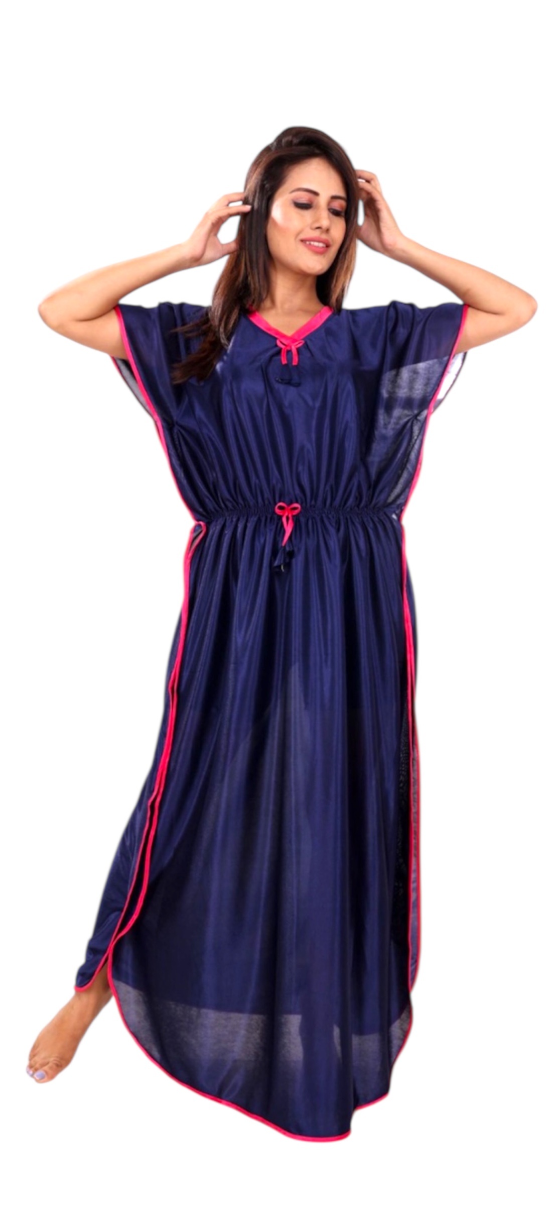 SATIN KAFTAN GOWN NAVY BLUE