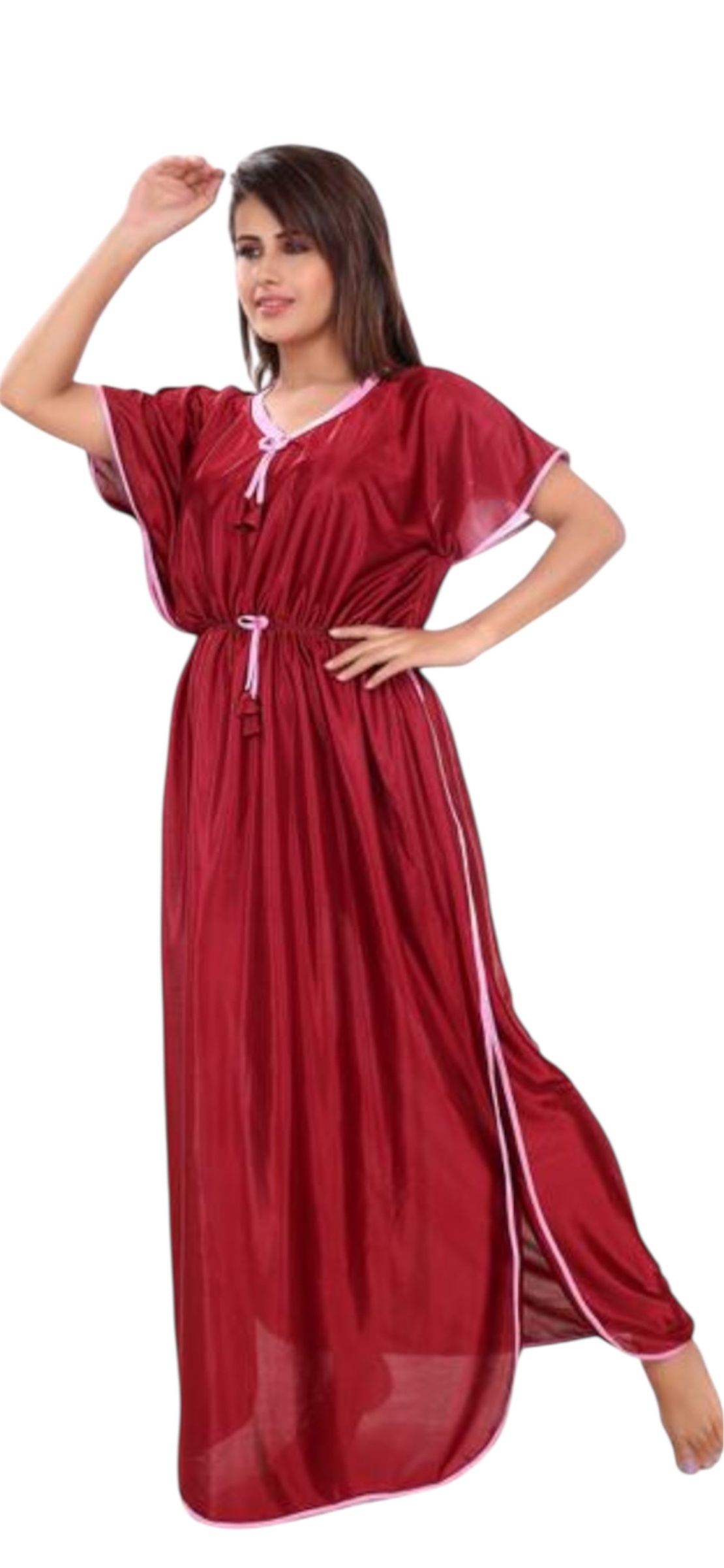 SATIN KAFTAN GOWN MAROON