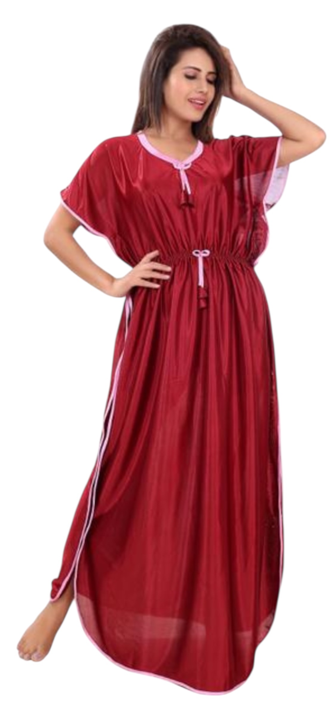 SATIN KAFTAN GOWN MAROON