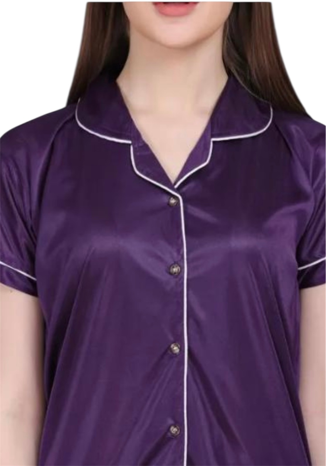 Lazybees Women's Night Suit Set – Purple Solid, Satin Finish