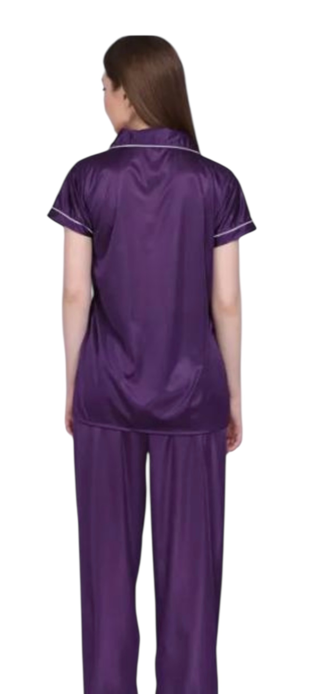 Lazybees Women's Night Suit Set – Purple Solid, Satin Finish