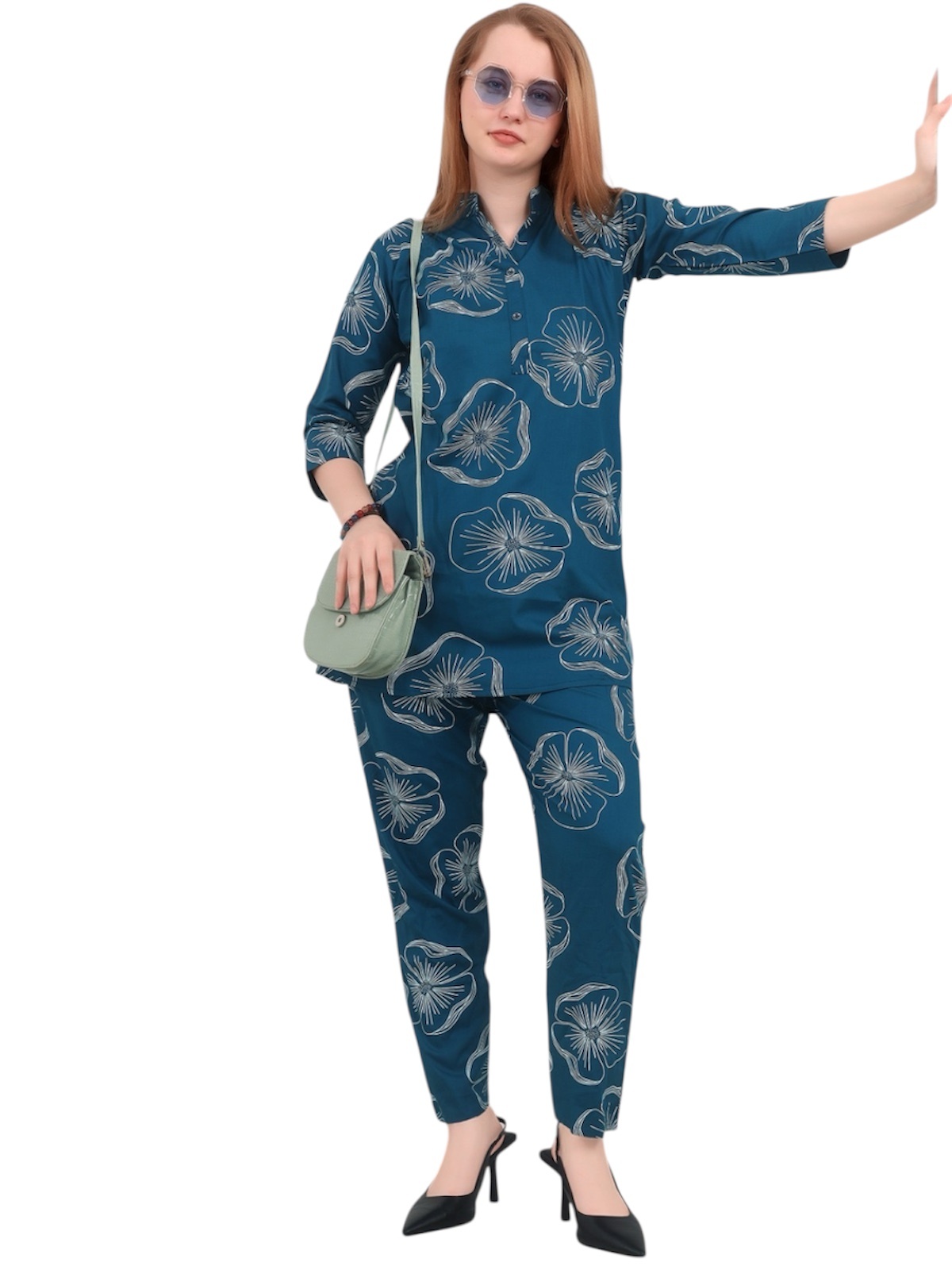 Bold Blue Floral Printed Cotton Kurta Set 