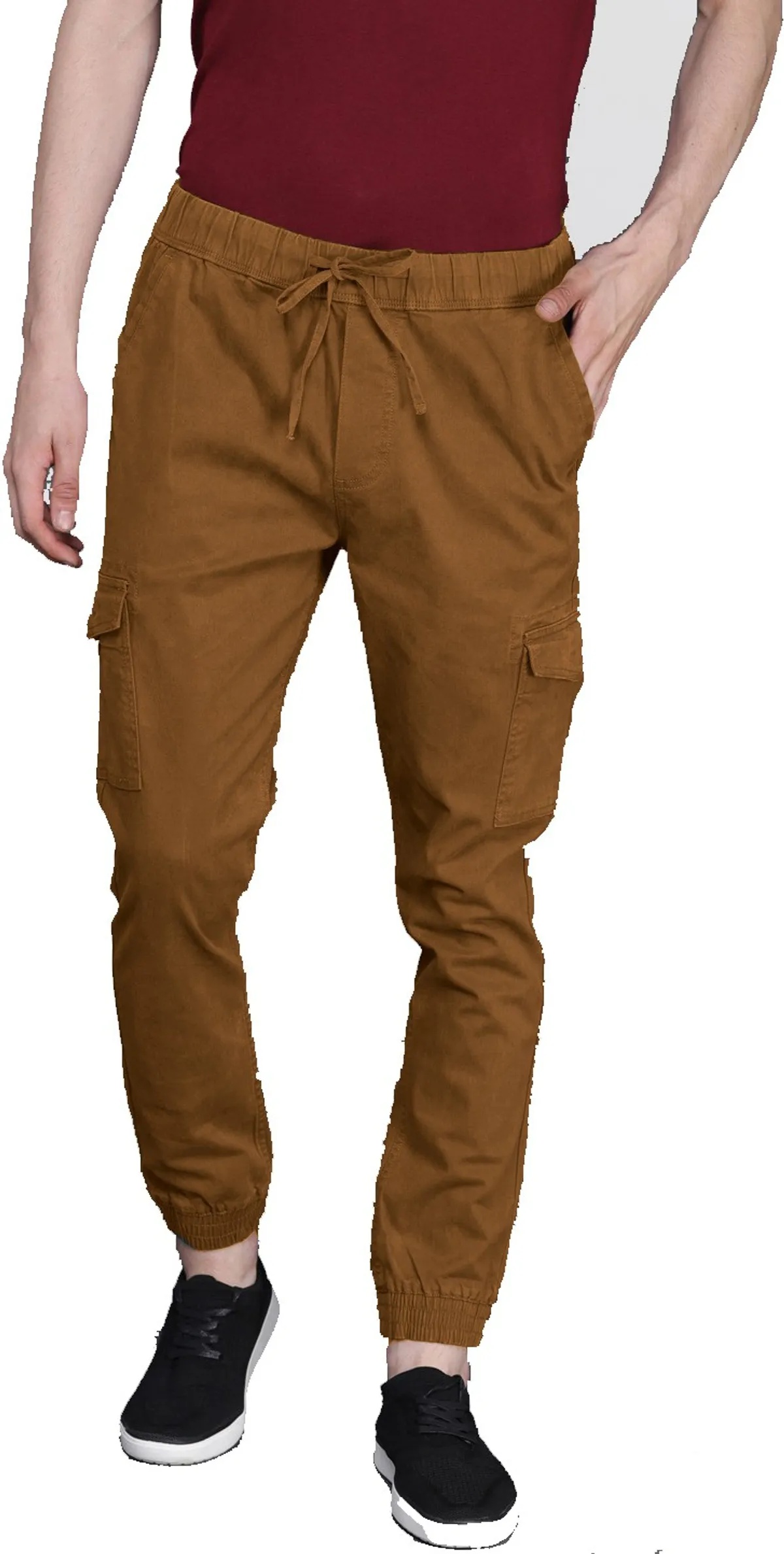 Khaki Cotton Blend Slim Fit Mens Cargo Joggers