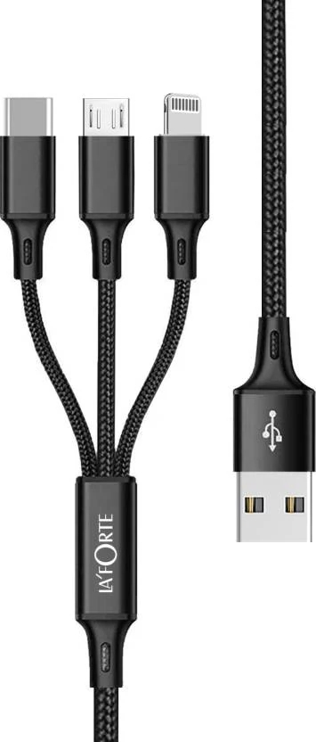 LA' FORTE Premium braided 3 in 1 Charging Cable (Micro, C & Iphone Connectors)