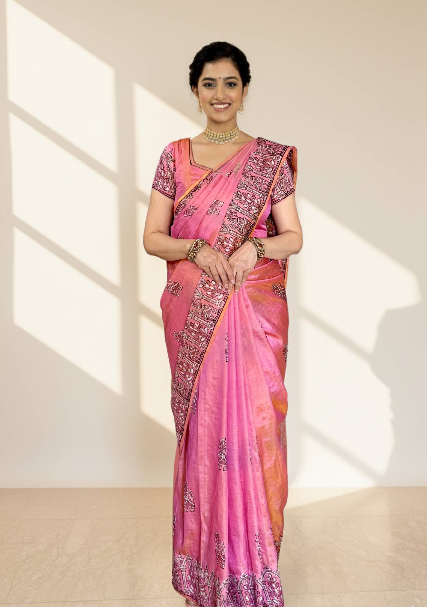 Bishnupuri Pure Katan Silk - Pink