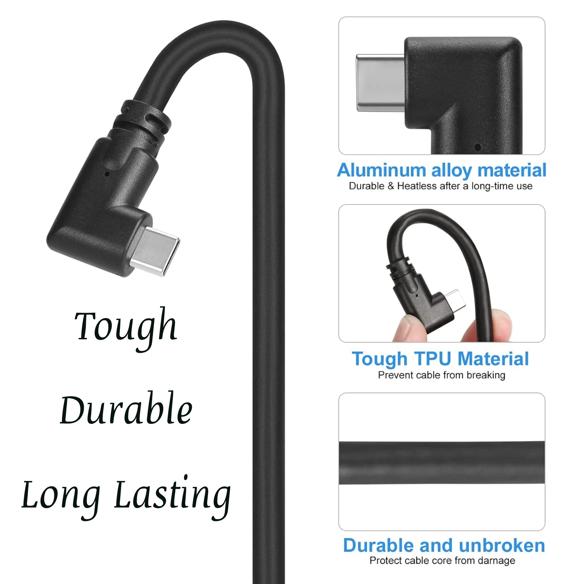 Flixx USB-A to USB-C Cable with L-Shaped Connector, 1 Meter, 45W Super Fast Charging, 3A High-Speed Data & Power Transfer