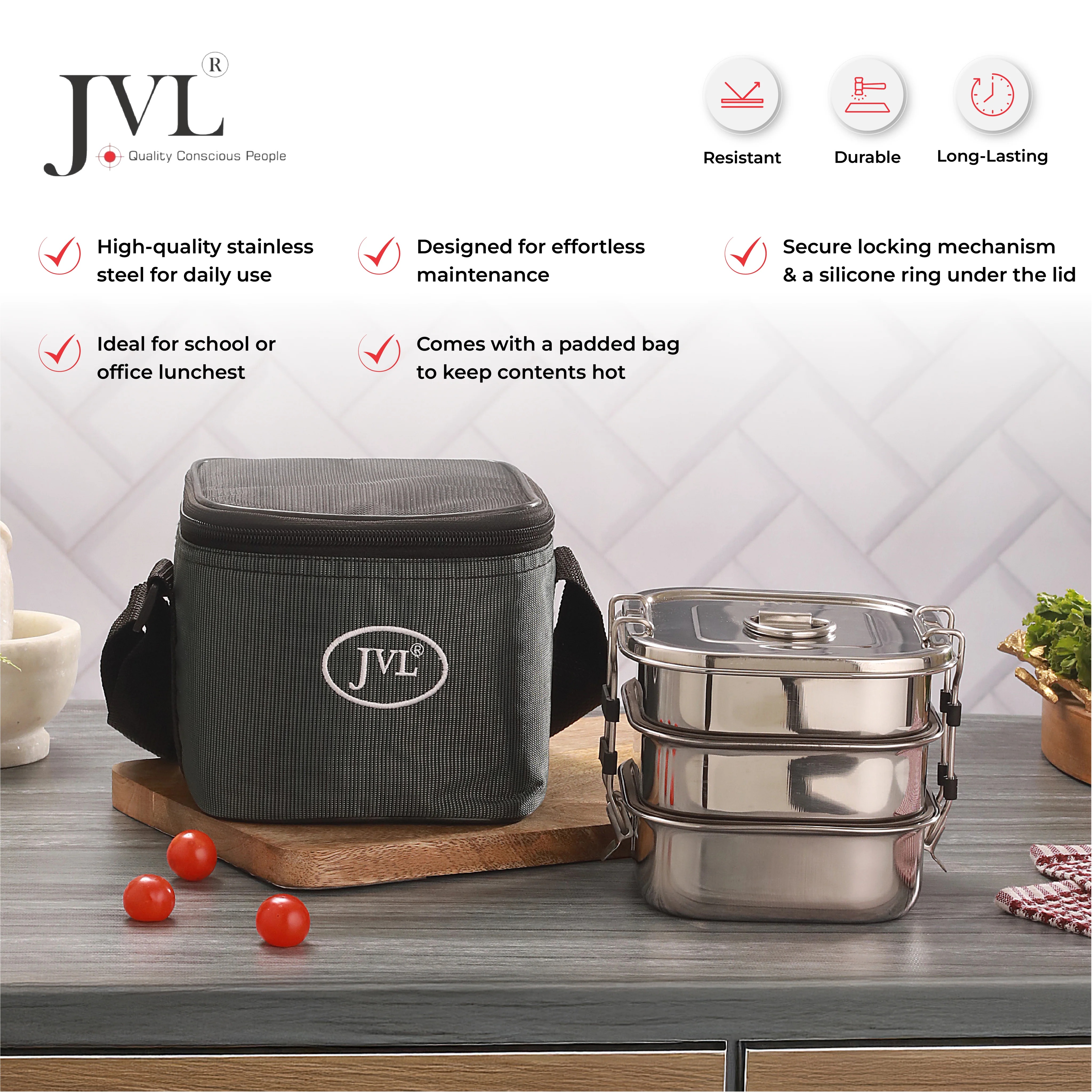 Square Leak Proof Lunch Box (Triple)