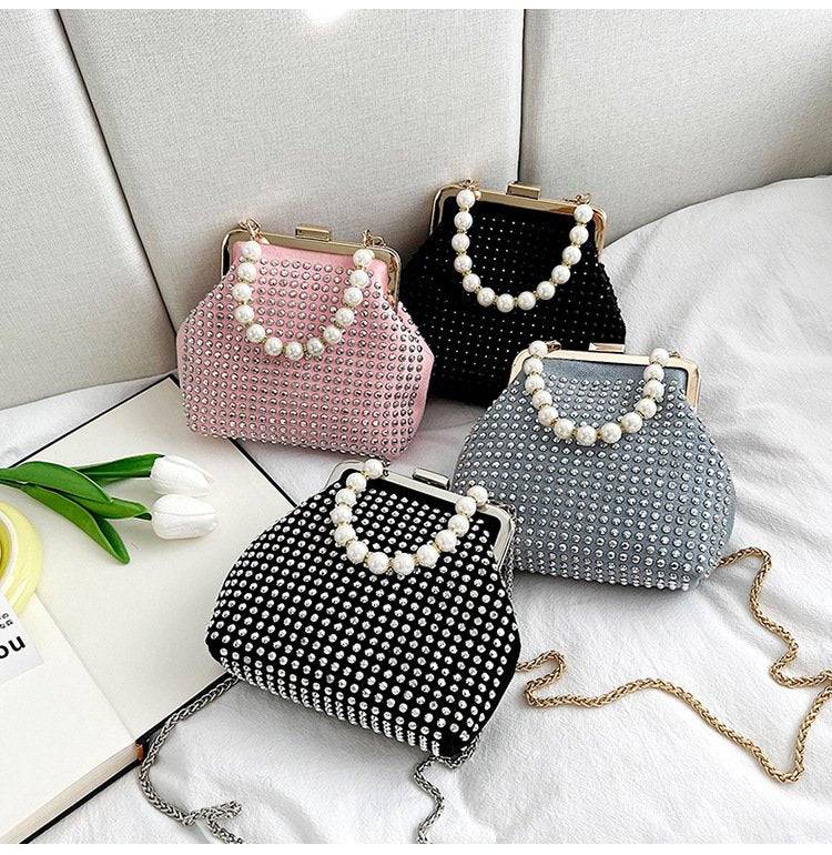 Howkly European and American Retro Pu Rhinestone Temperament Dinner Pearl bag
