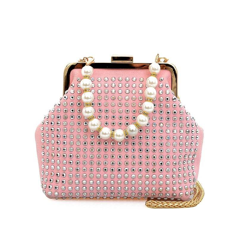 Howkly European and American Retro Pu Rhinestone Temperament Dinner Pearl bag