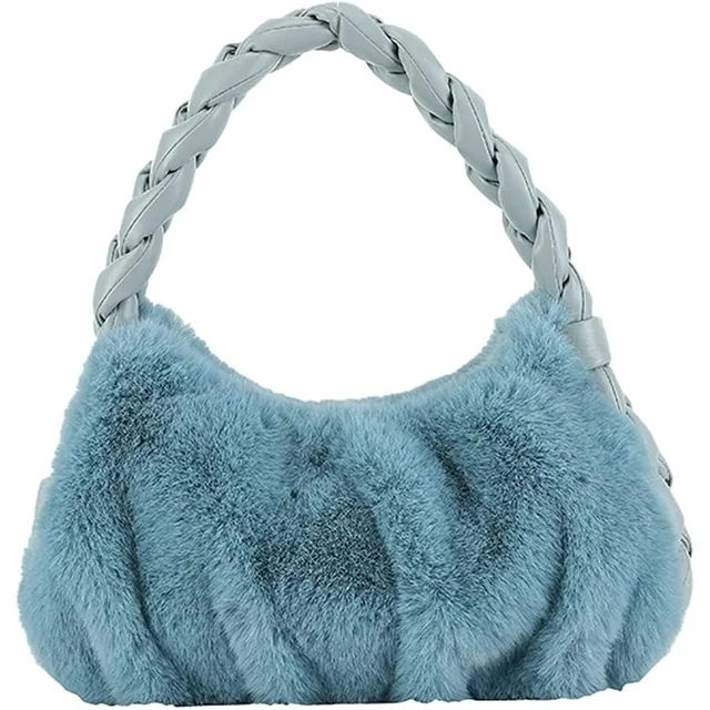 Howkly Cozy Fuffy Faux Fur Plush Trendy Quilted Casual bag