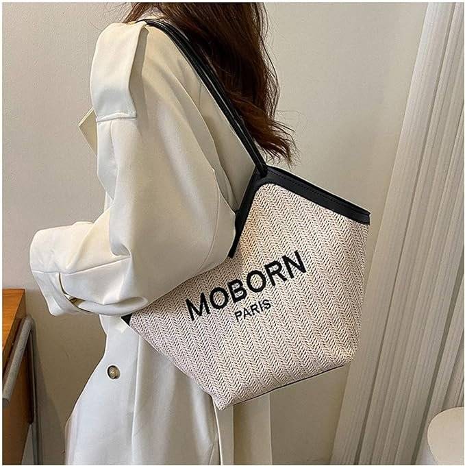Howkly Shoulder Bag, Large Capacity Handbag Straw Pattern