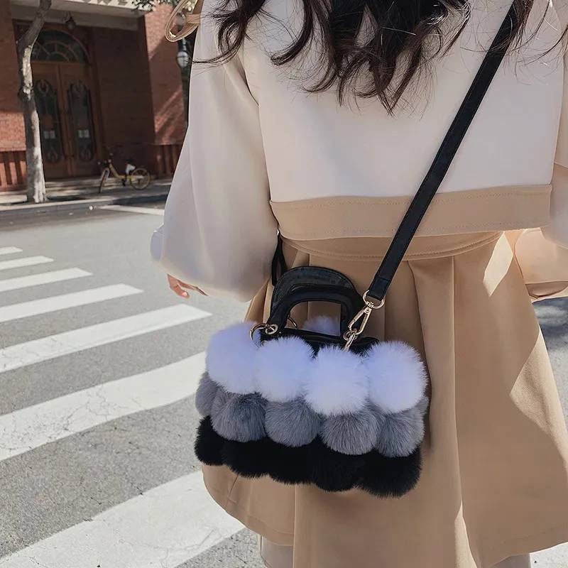 Howkly Designer Fashion Plush Colorful Patchwork Small Tote Bags for Winter