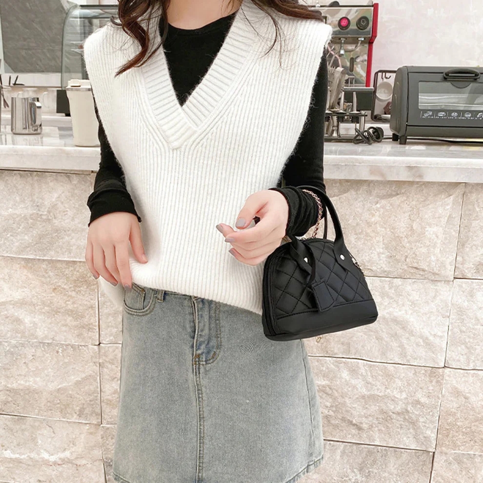 Howkly Handle Faux Leather Contrast Shoulder Bag