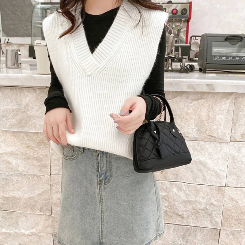 Howkly Handle Faux Leather Contrast Shoulder Bag