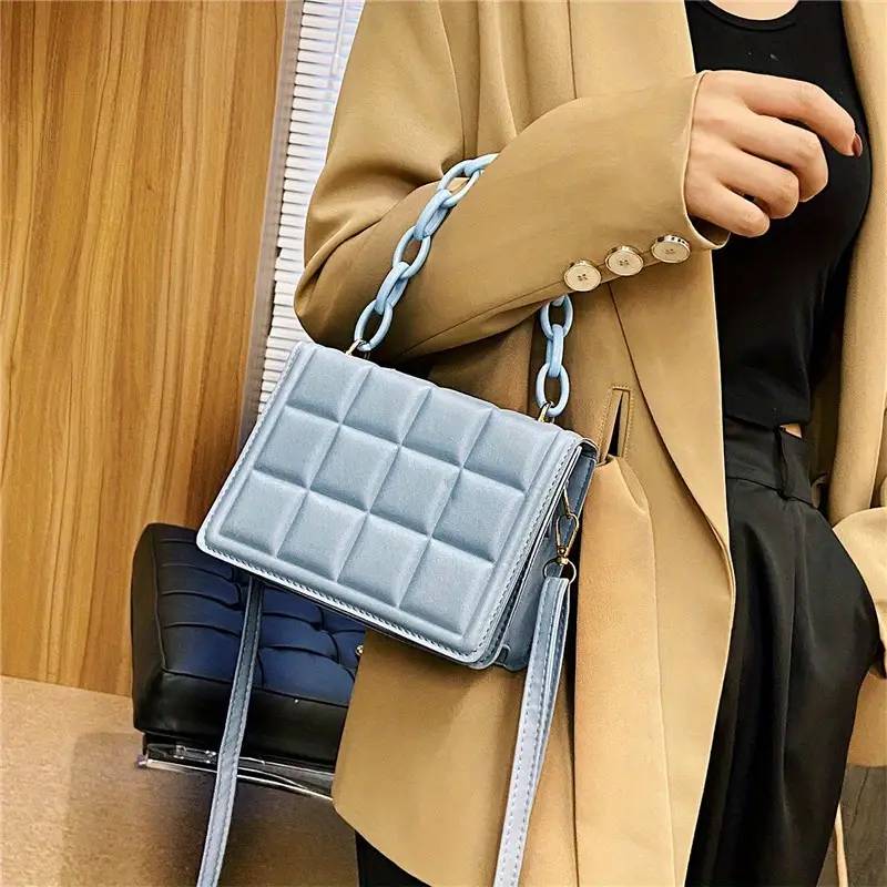 Howkly Mini Plaid Embossed Trendy Square Crossbody Bag