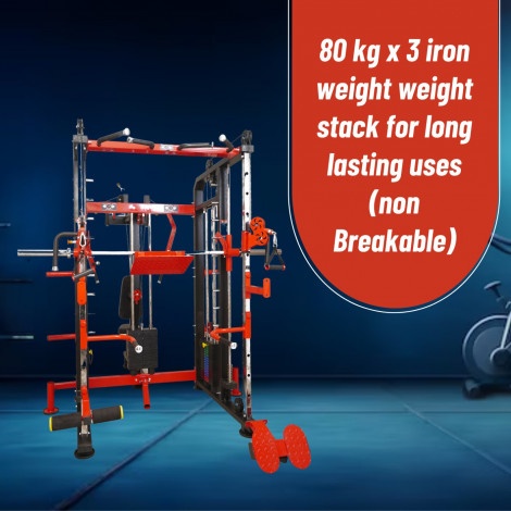 Functional Trainer with Smith Machine and Pec Dec Fly with Rear Delt (3 Weight Stack of 80 Kg)