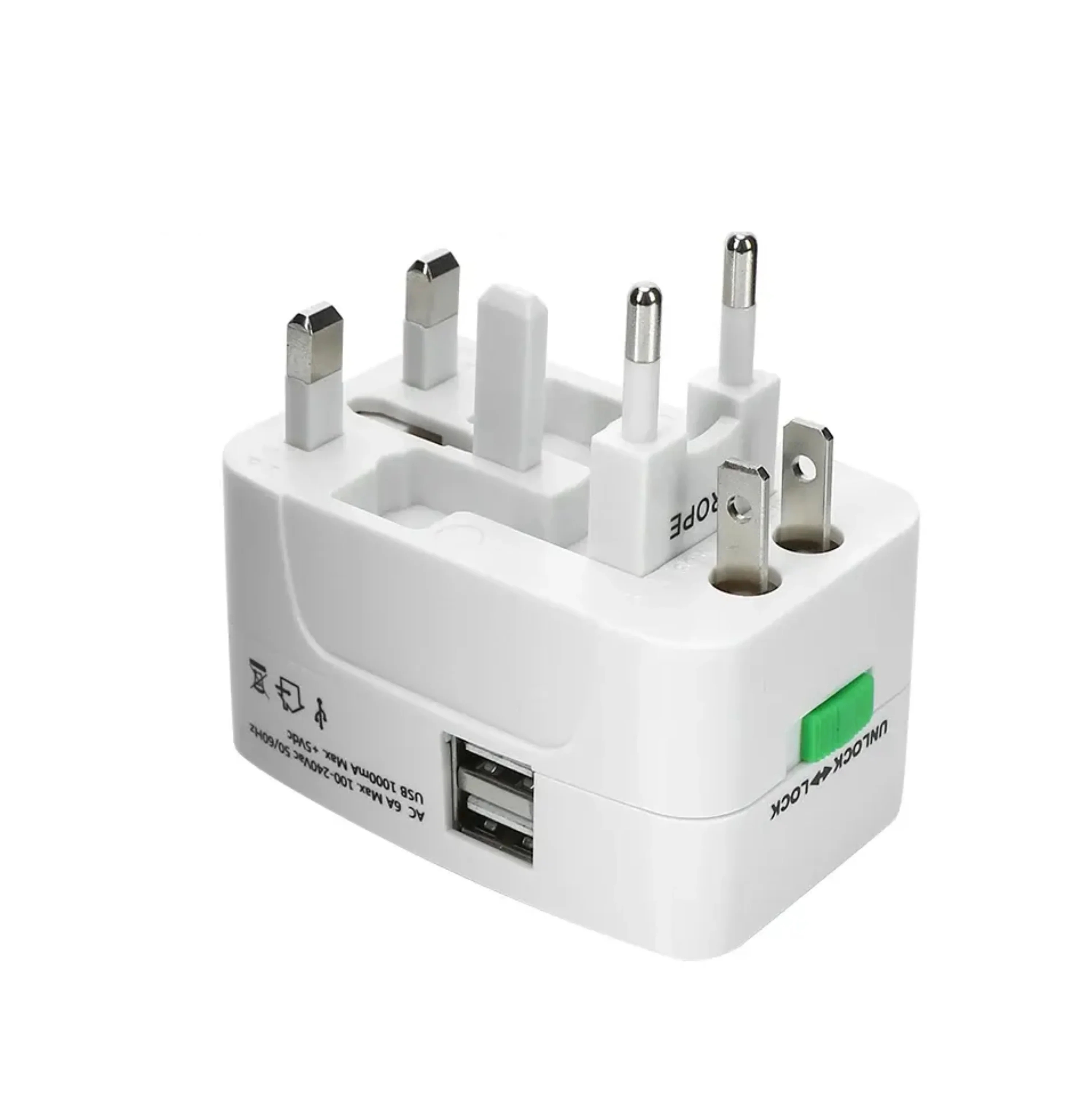 Flixx Universal Travel Adapter with Dual USB Ports | Worldwide Compatibility & Surge Protection