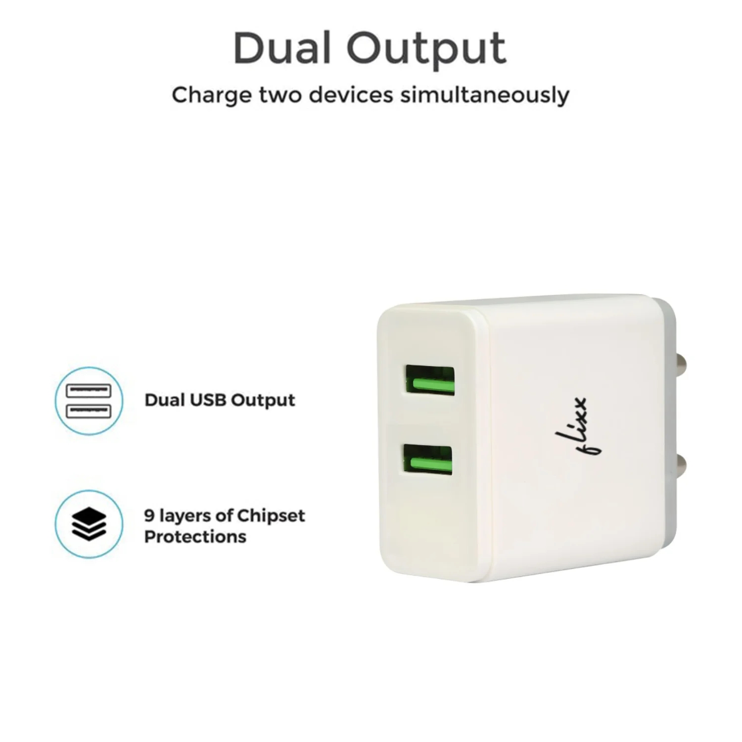 Flixx Mobile Wall Charger with Dual USB Output (2.1 Amp, White)