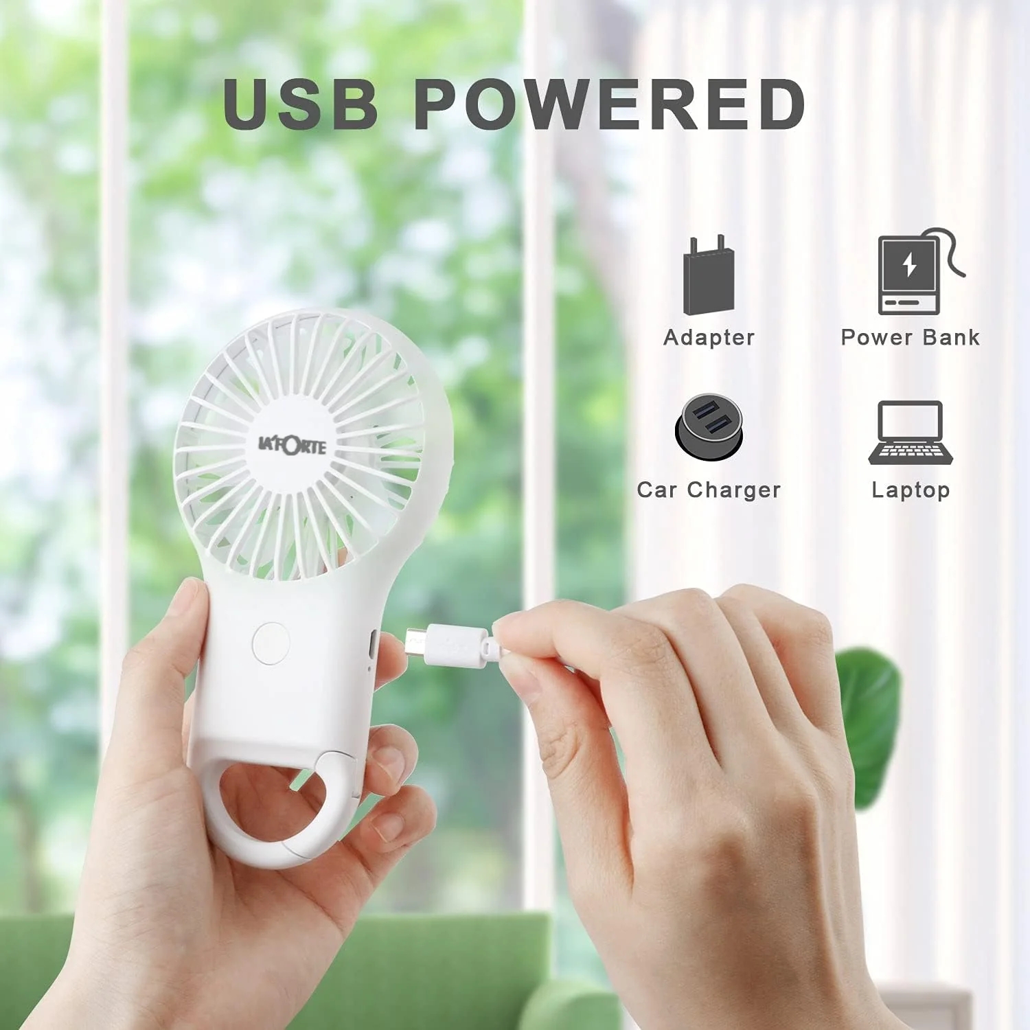 LA' FORTE Hook Air Handheld Portable Rechargeable Fan