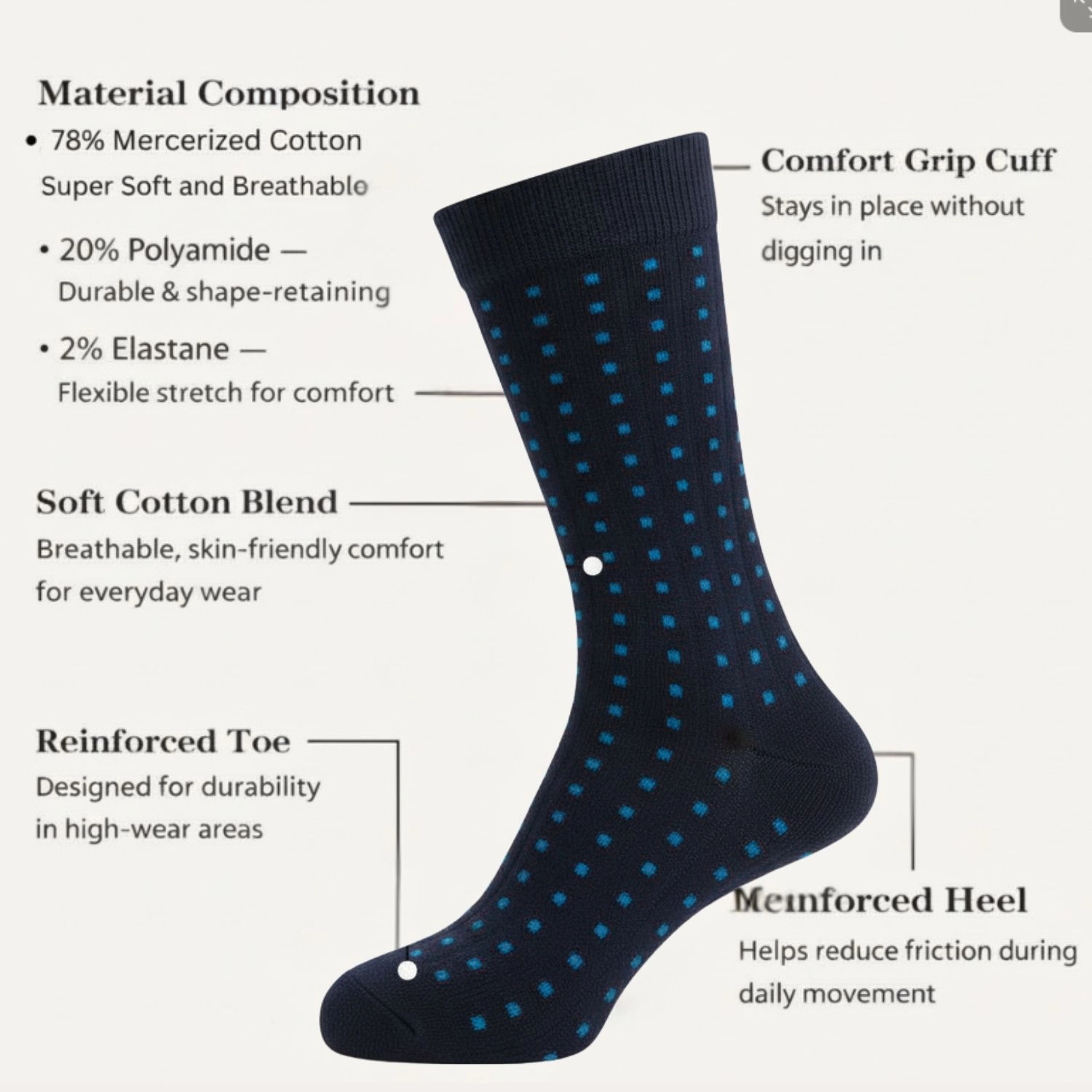 Lord Walker Fine-Knit Textured Polka Detail Men’s Textured Cotton Crew Socks(Code-17657)