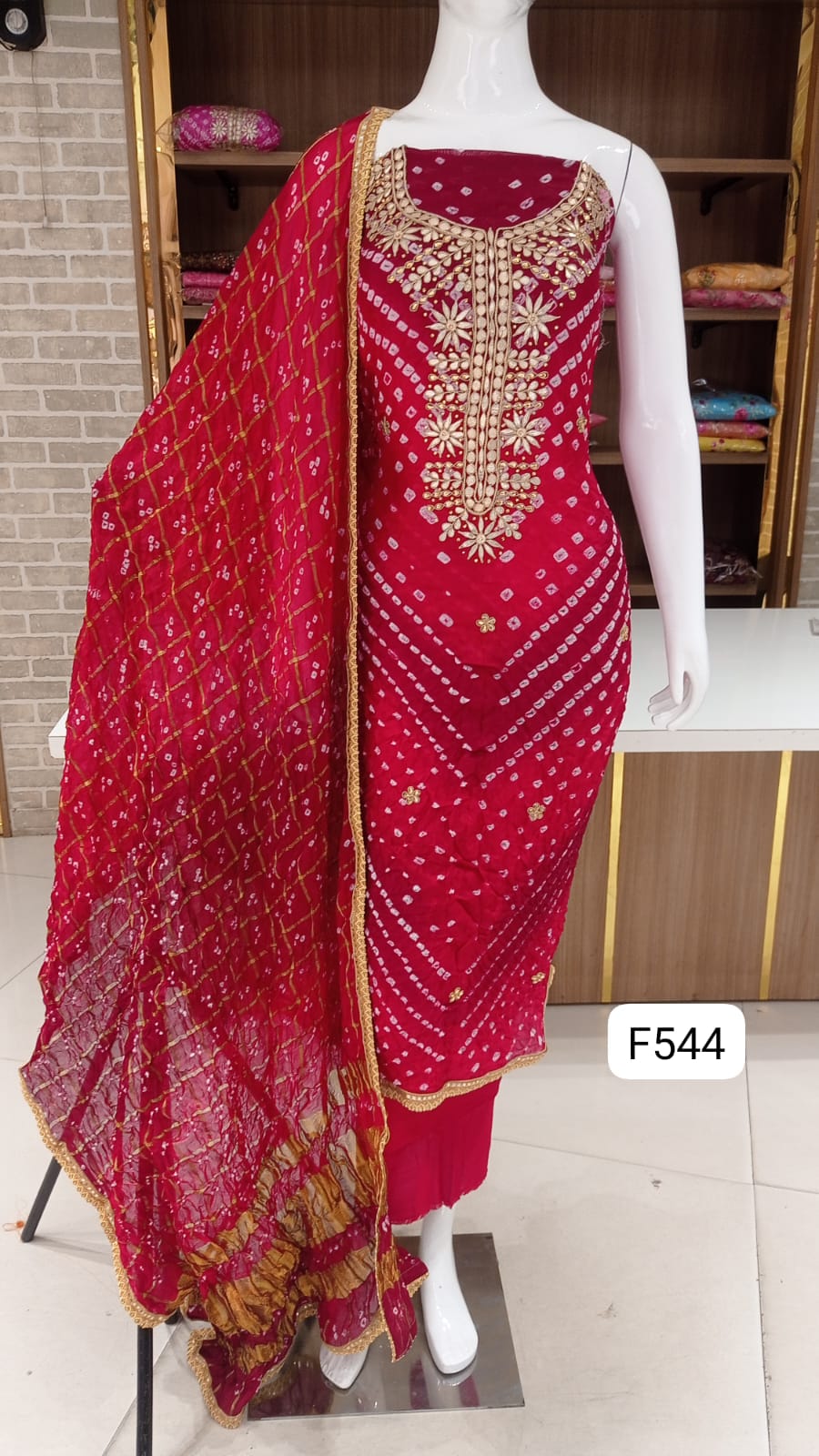 BANDHANI SILK DRESS MATERIAL PARTY WEAR