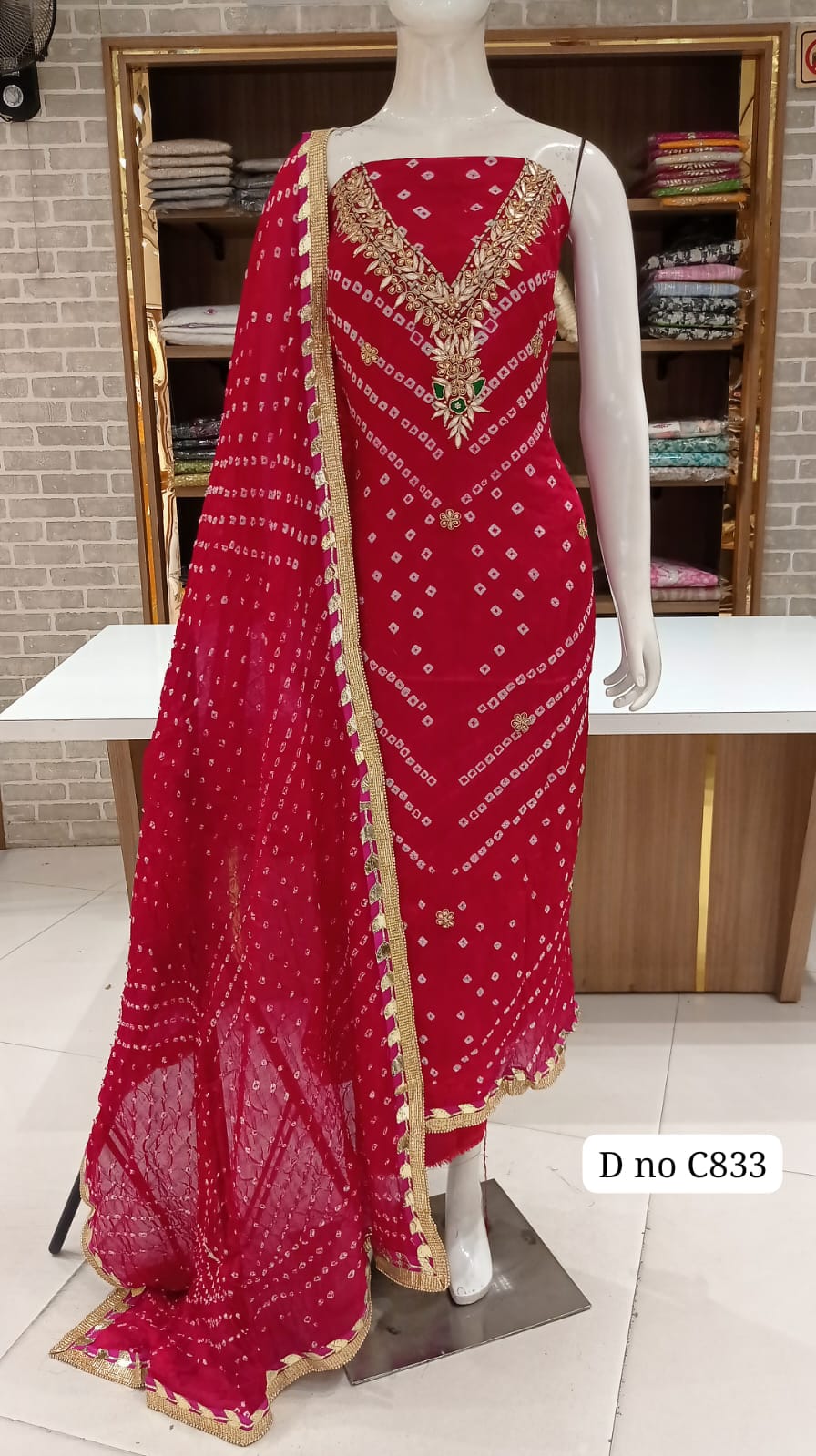 BANDHANI SILK DRESS MATERIAL PARTY WEAR
