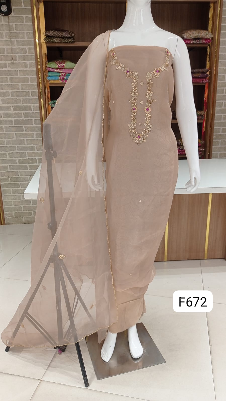 Organza silk unstitched suit party wear
