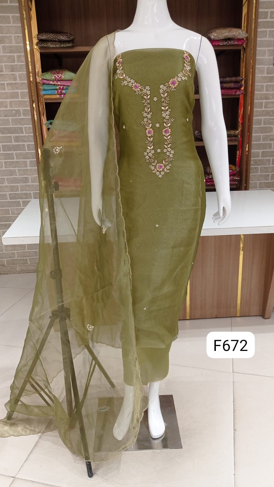 Organza silk unstitched suit party wear