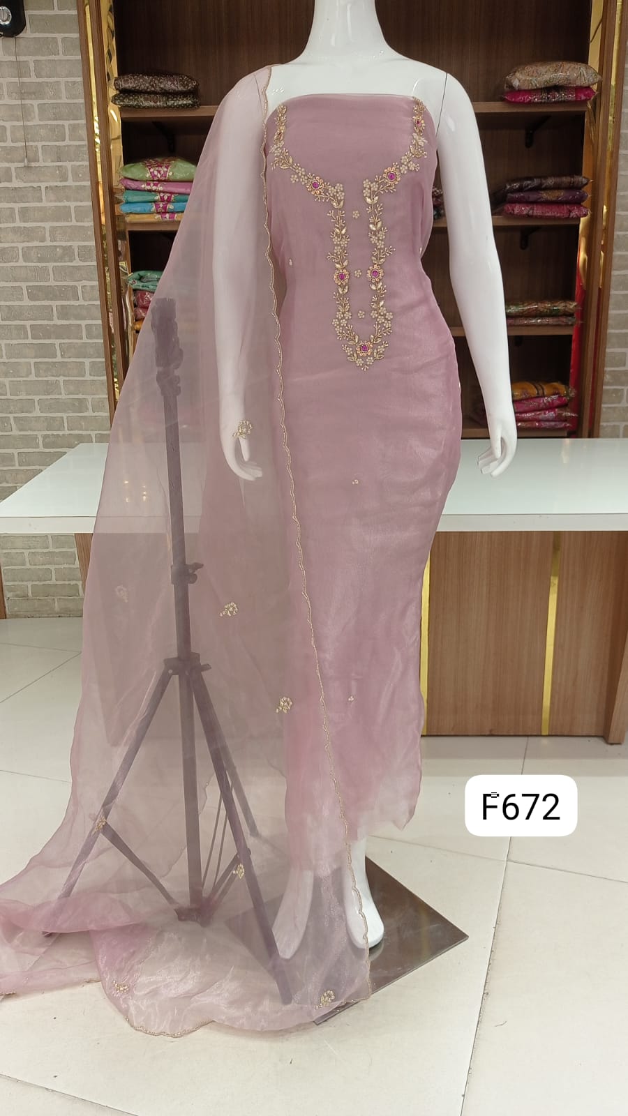 Organza silk unstitched suit party wear