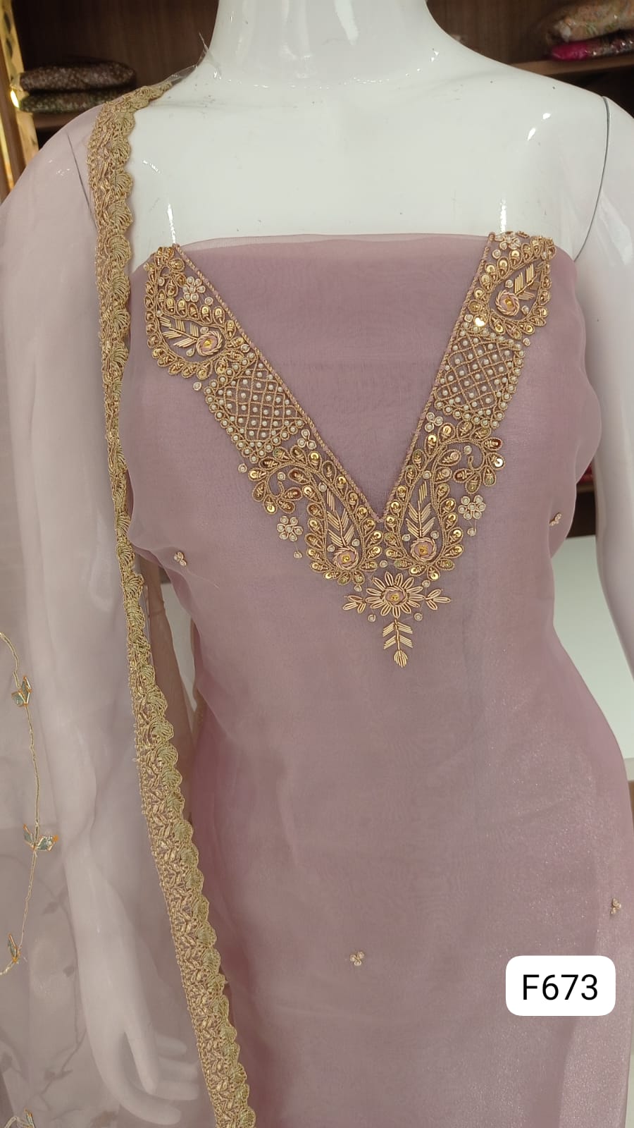 Organza silk unstitched suit party wear