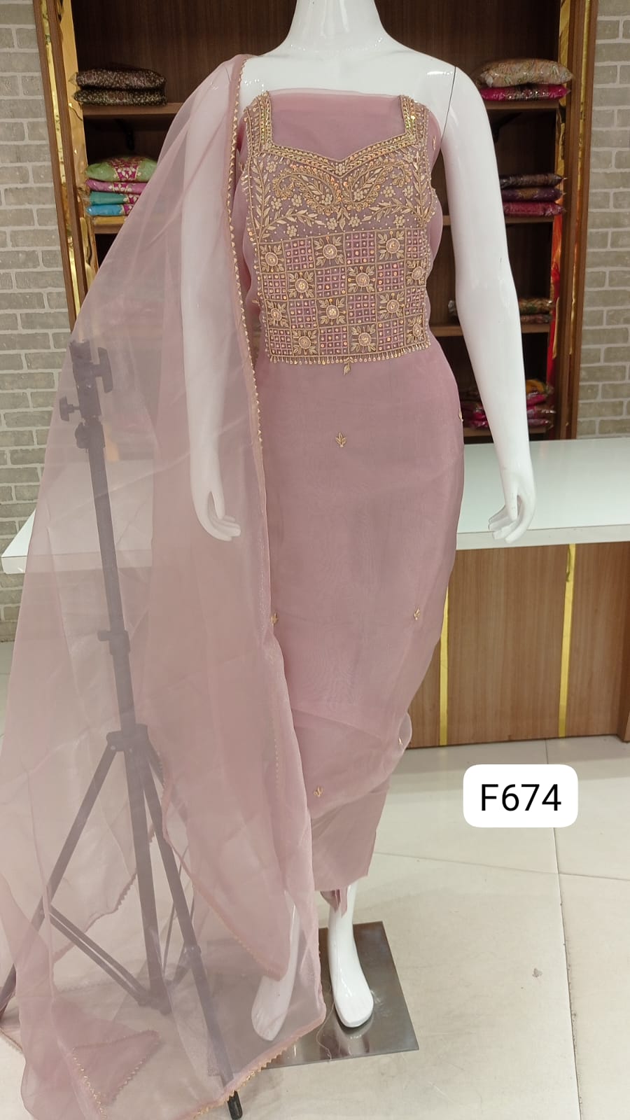 Organza silk unstitched suit party wear