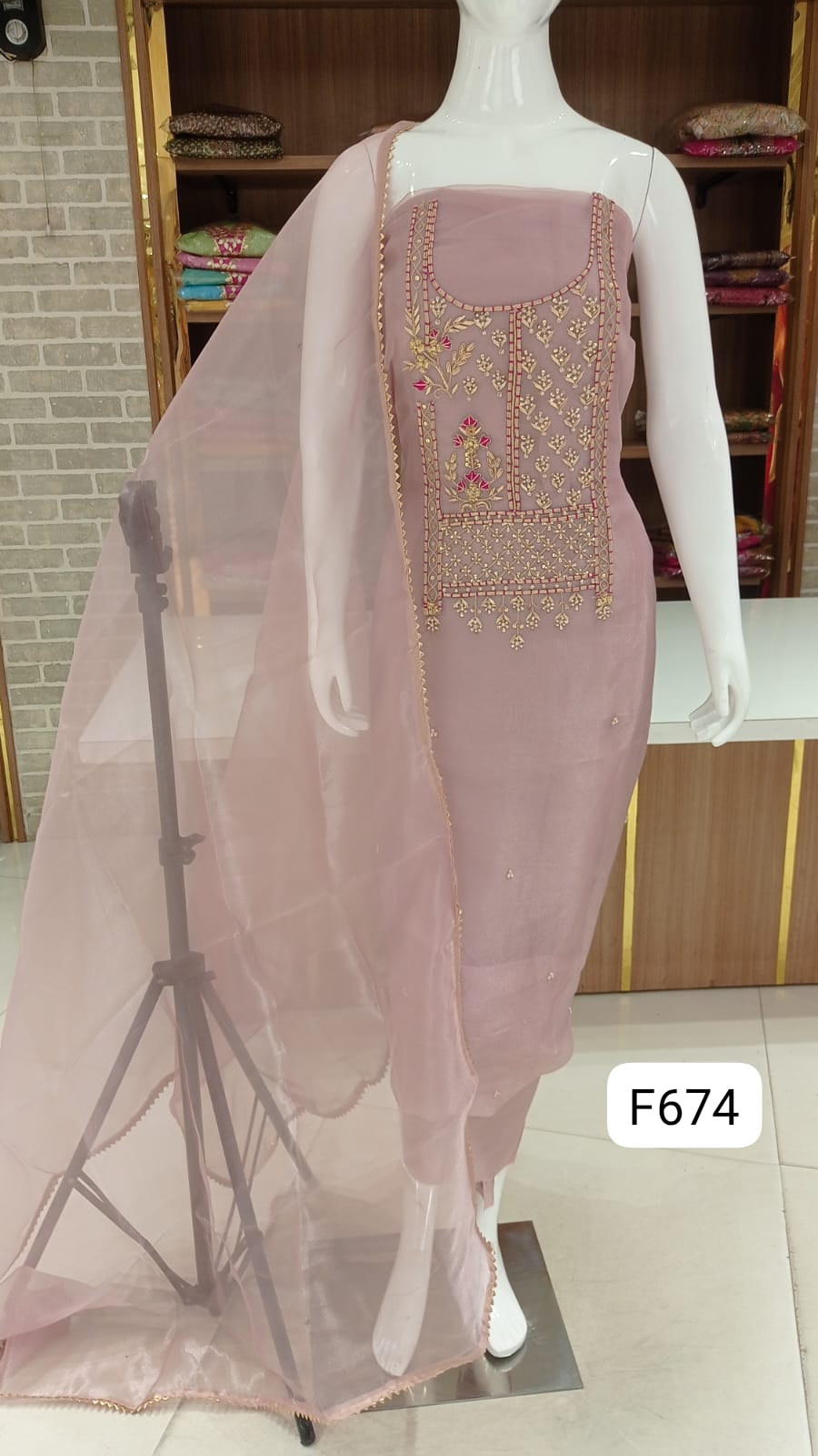 Organza silk unstitched suit party wear