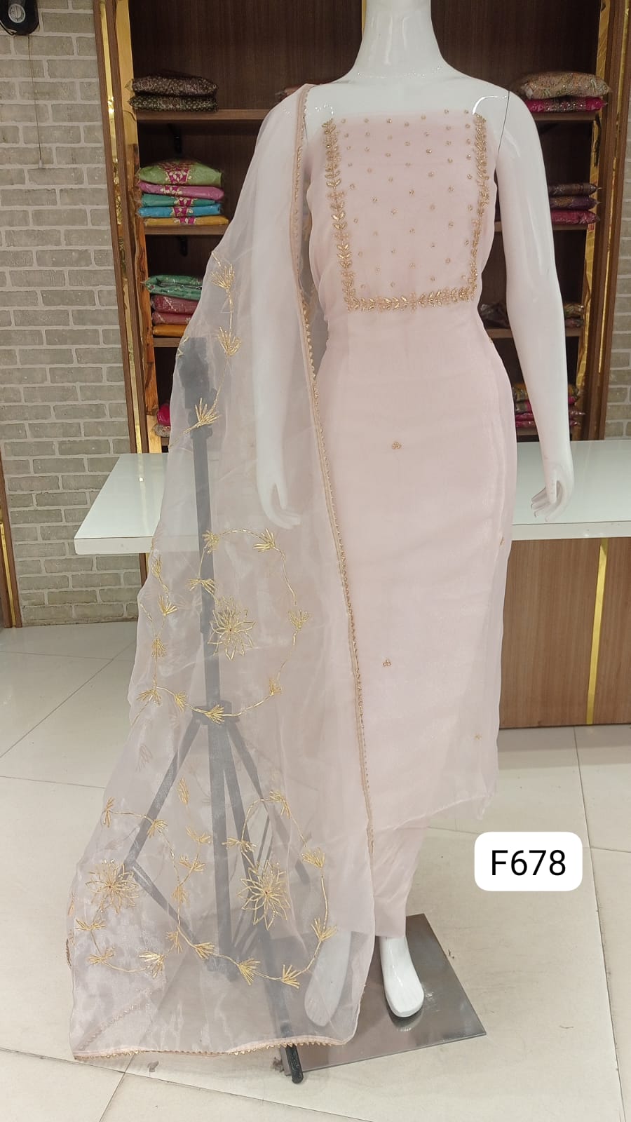 Organza silk unstitched suit party wear