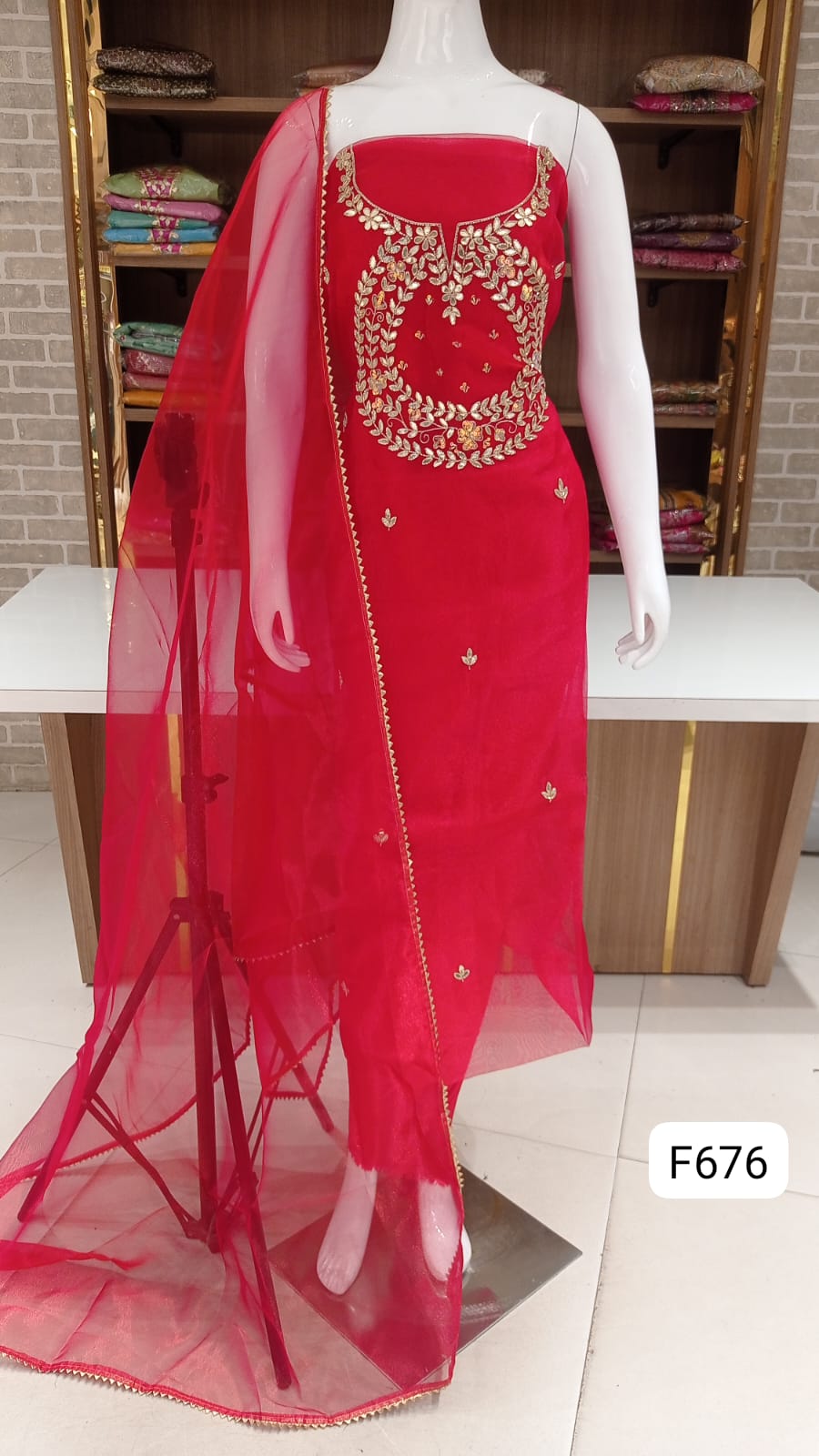 Organza silk unstitched suit party wear