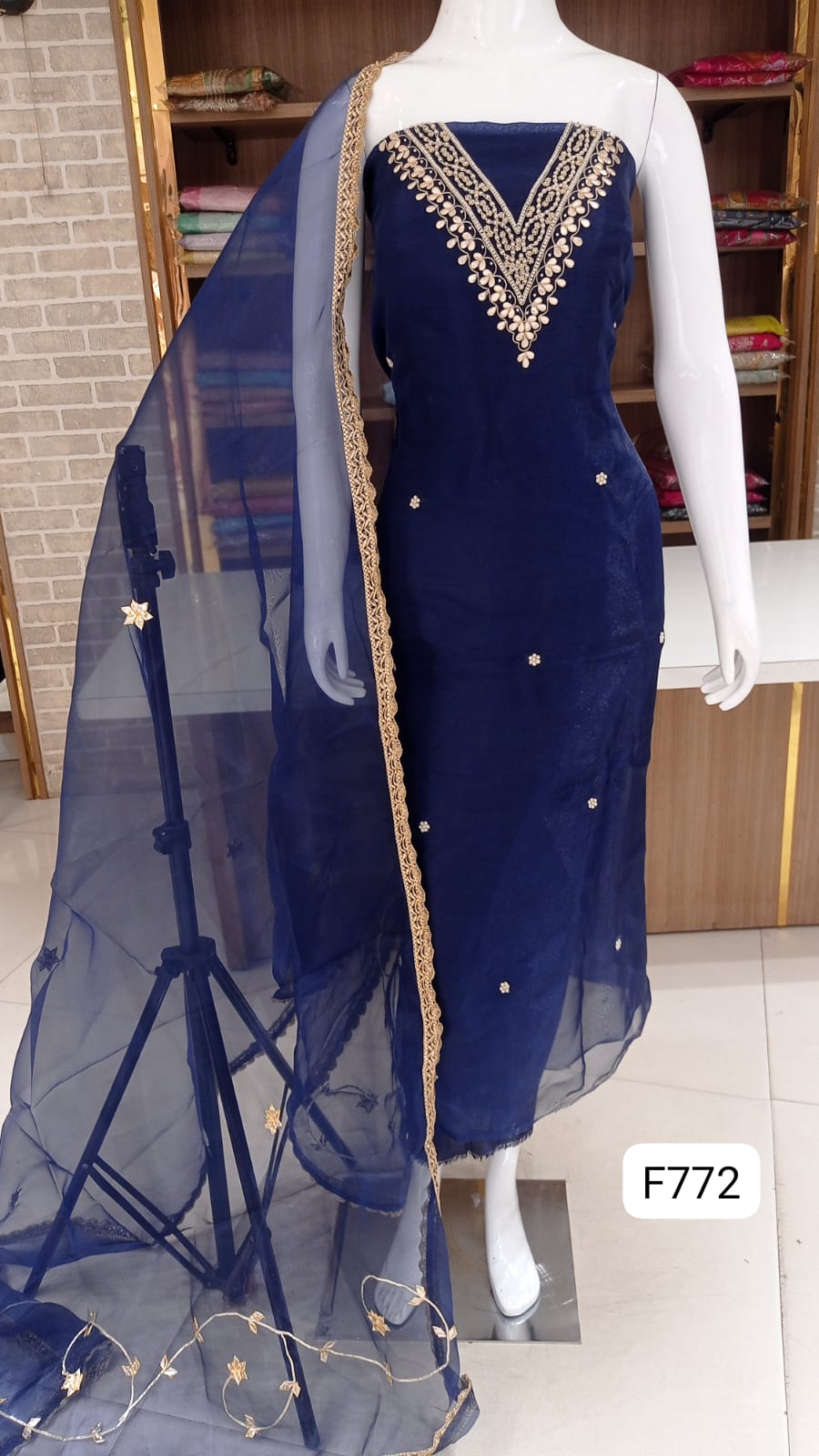organza silk beautiful hand work at neck pearl work