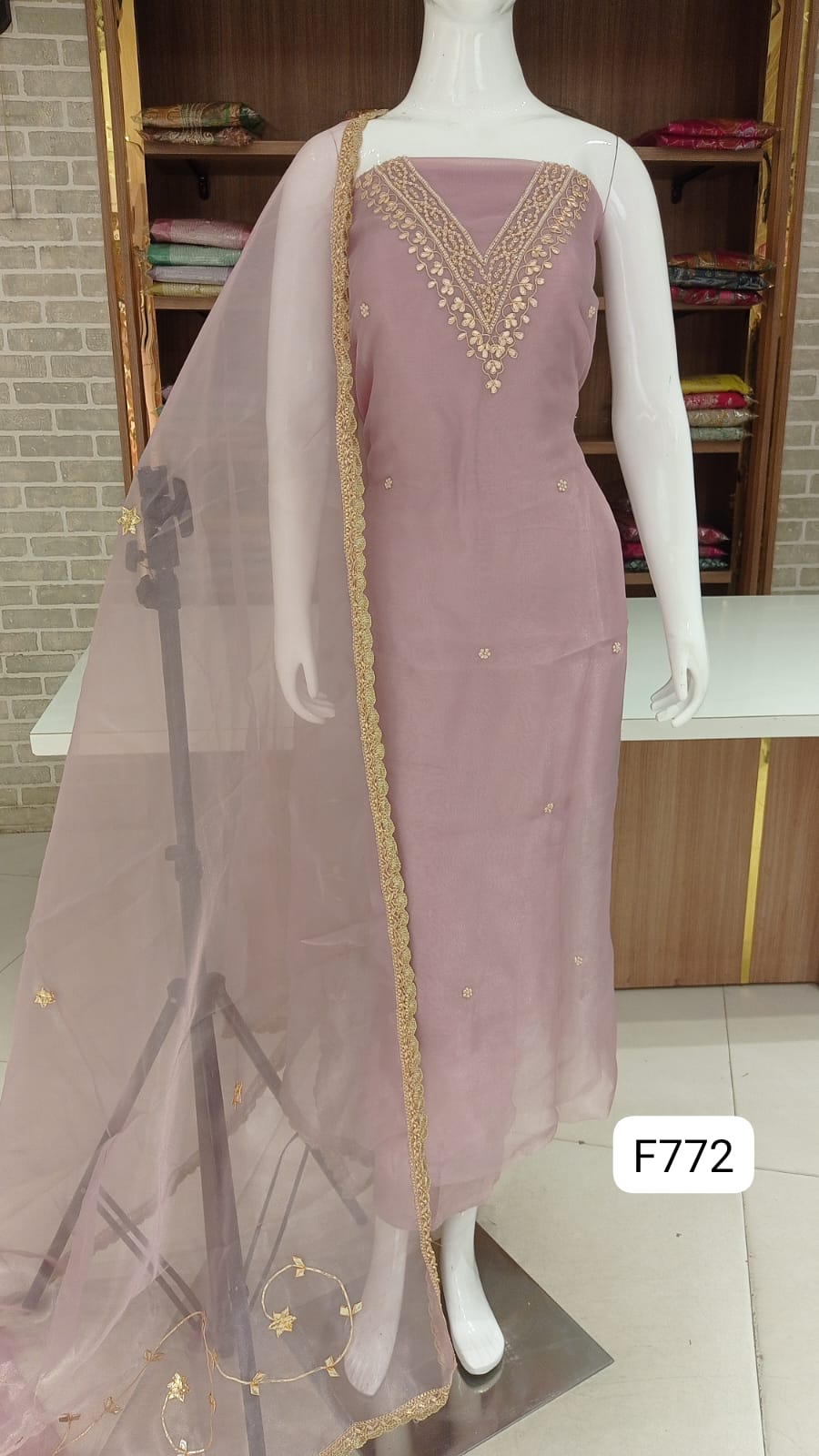 organza silk beautiful hand work at neck pearl work