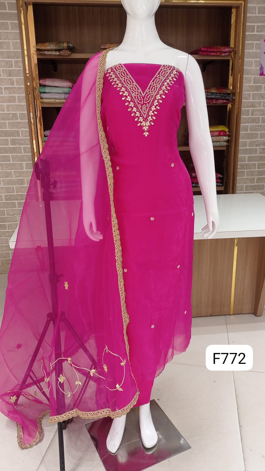 organza silk beautiful hand work at neck pearl work