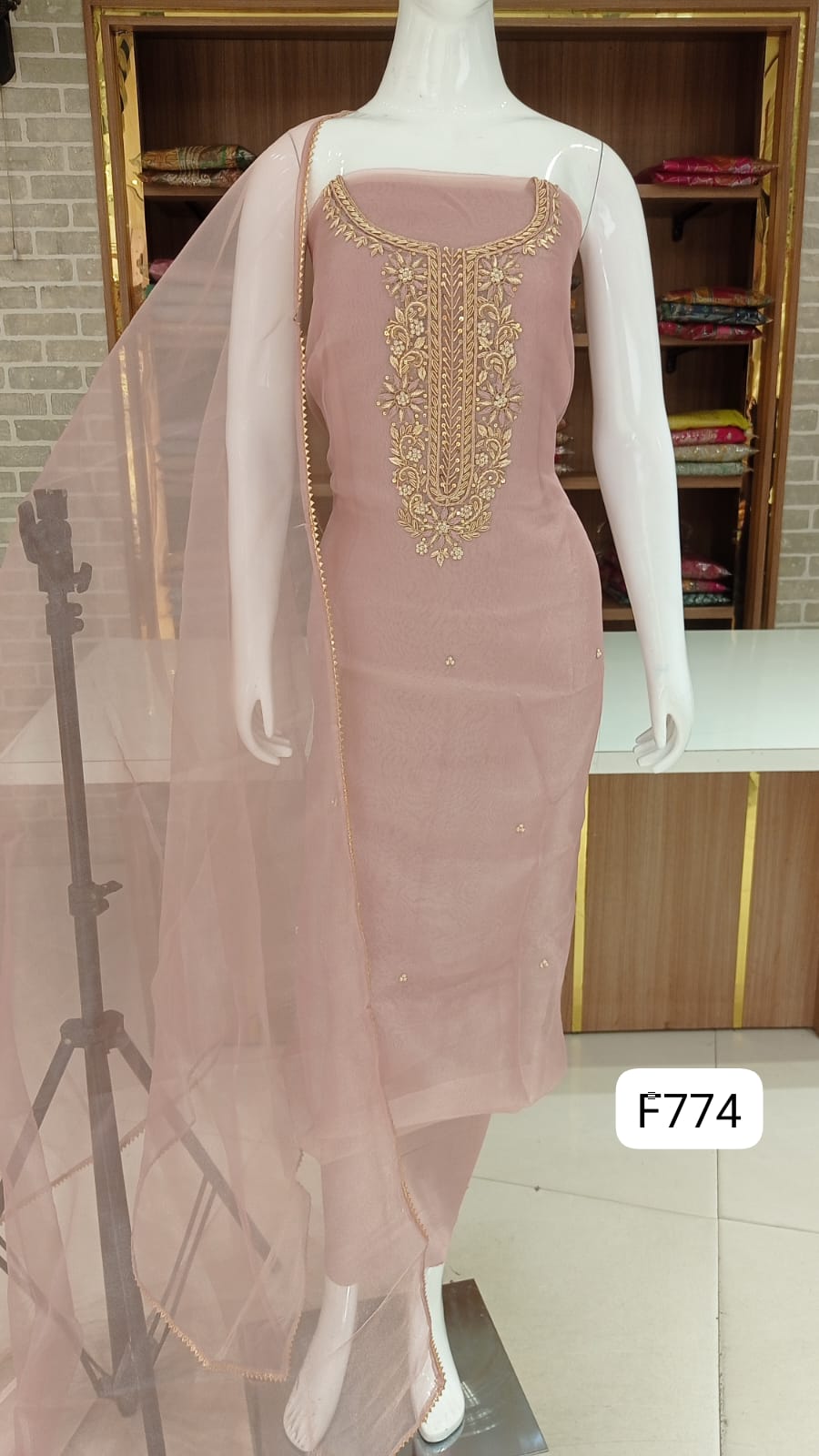 organza silk beautiful hand work at neck 