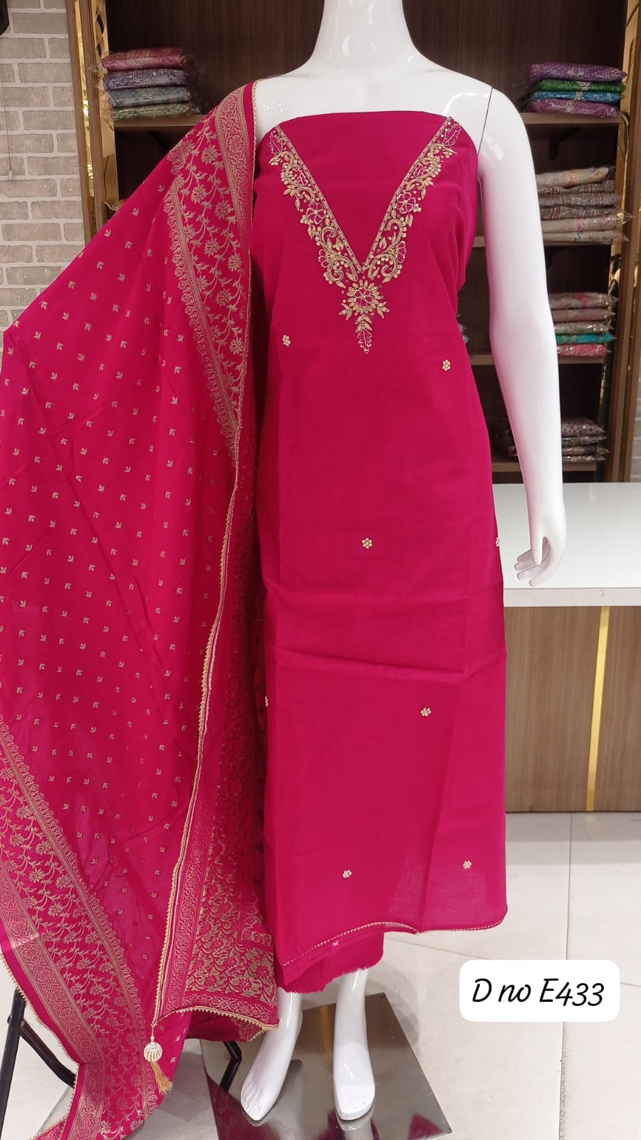 Maheshwari silk dress material with beautiful neck work 