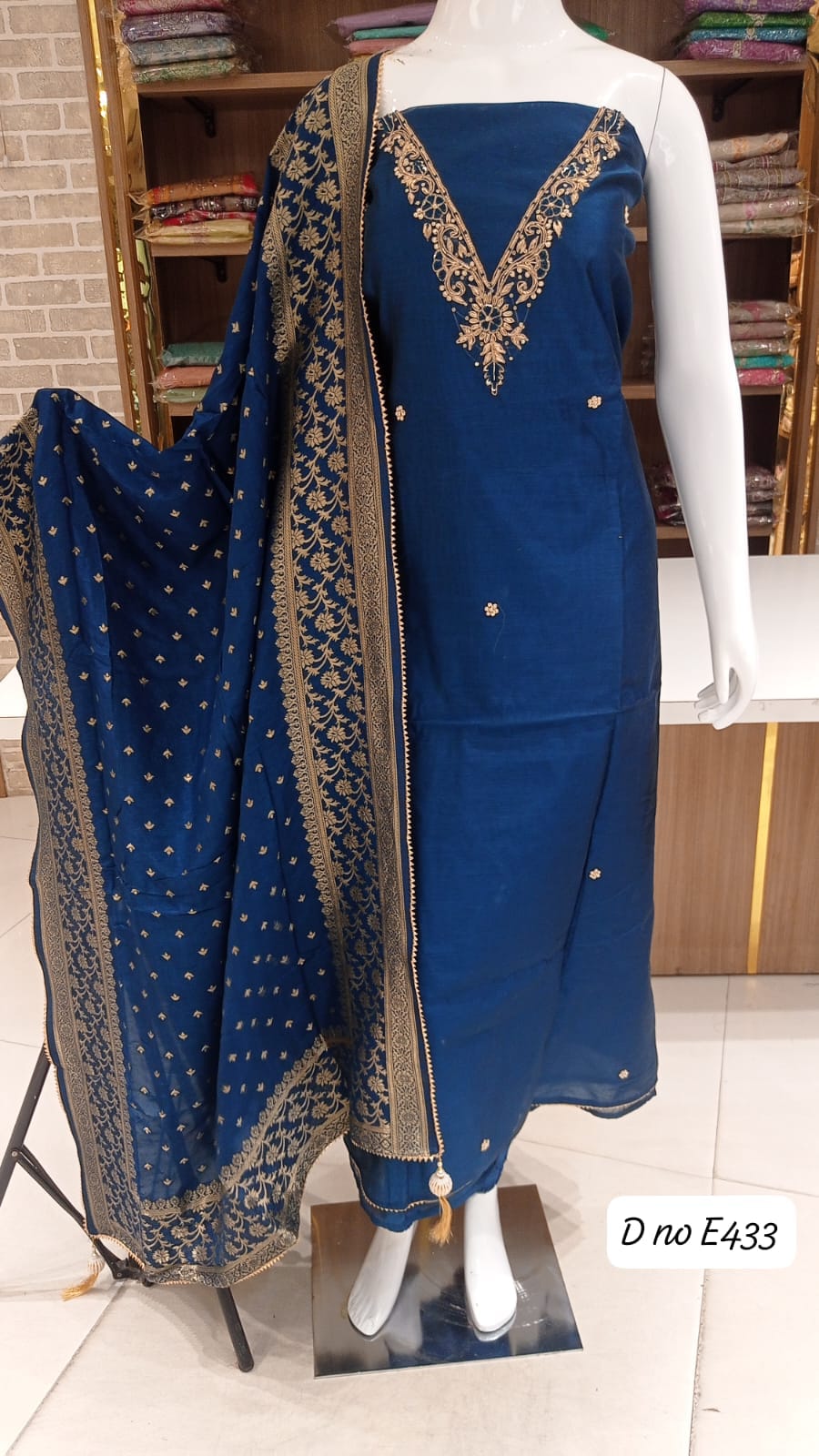 Maheshwari silk dress material with beautiful neck work 
