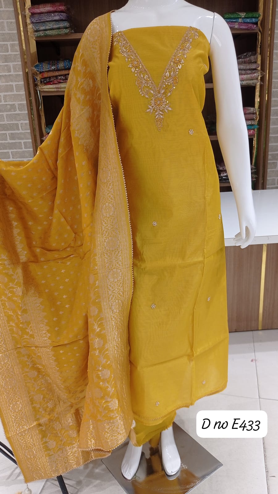 Maheshwari silk dress material with beautiful neck work 