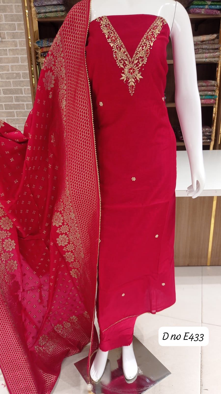 Maheshwari silk dress material with beautiful neck work 