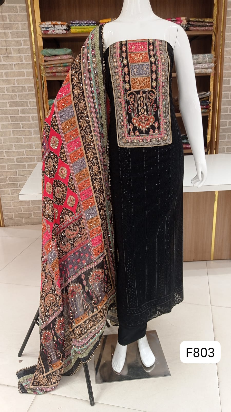 Waiting 7 days Georgete dress material chikankari emrbdoeid