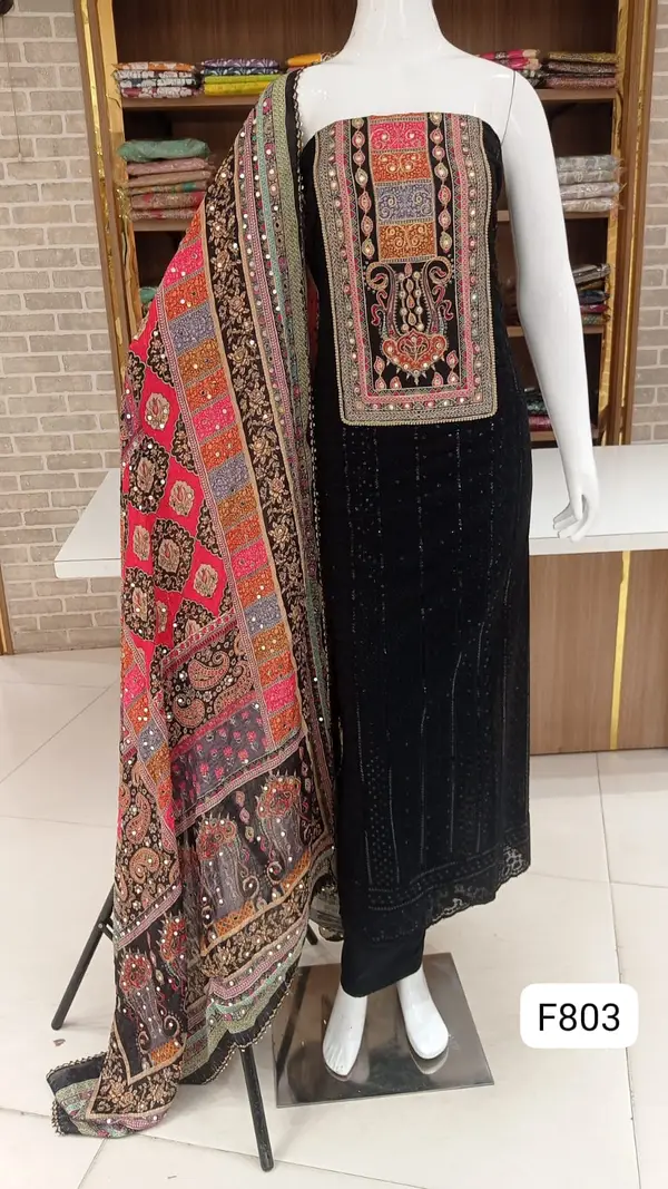 Waiting 7 days Georgete dress material chikankari emrbdoeid