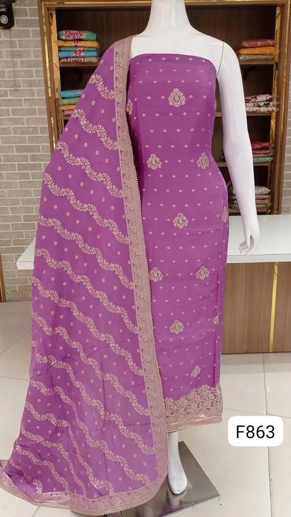 Banarsi silk dress material self wevaing with beautiful sleek work 