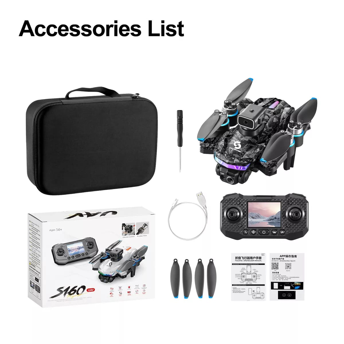 S160 Drone WIFI FPV 4K HD Dual Camera
