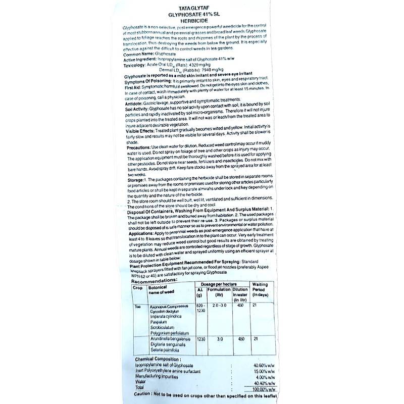 Tata Glytaf Herbicide (Glyphosate 41% SL)
